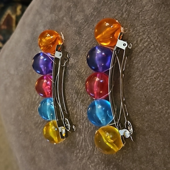 Vintage 1980s Rainbow Beaded Barrettes - Picture 4 of 5